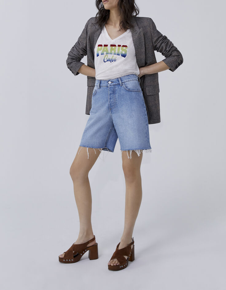 Tee-shirt blanc à message floqué deep dye Femme-5