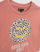 Girls’ terracotta T-shirt with smile on leopard background-5