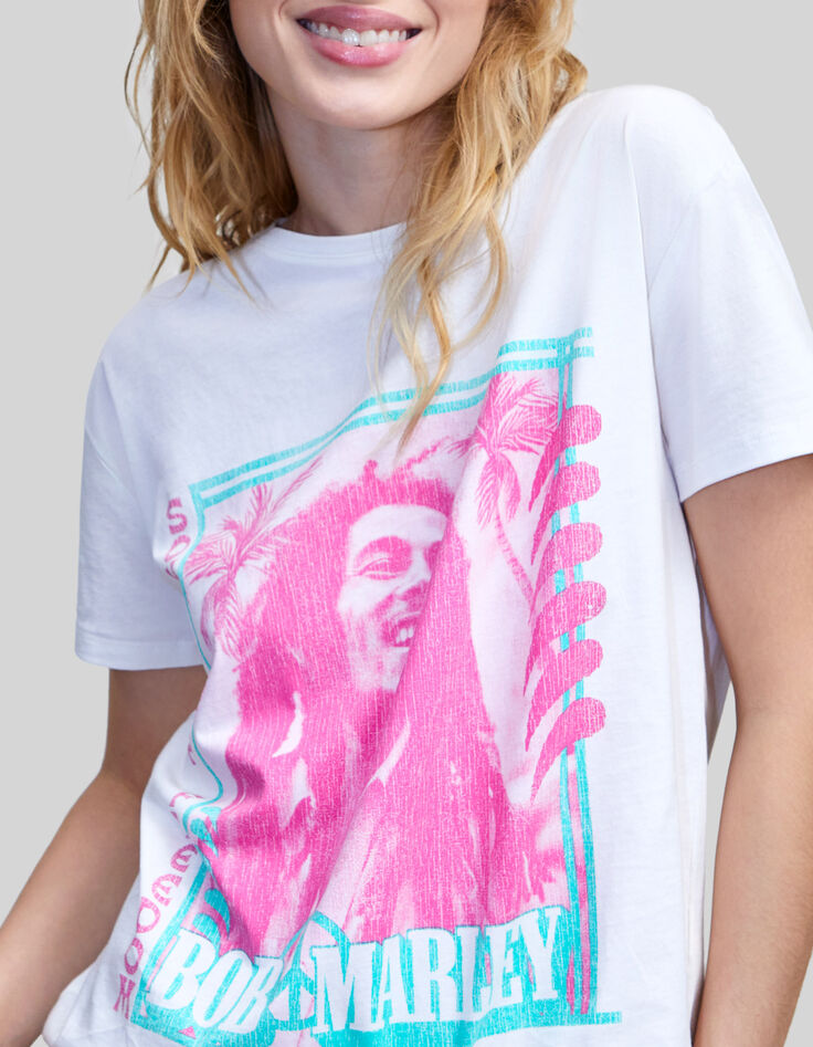Wit T-shirt biokatoen Bob Marley Dames-4
