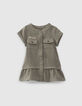 Robe kaki gaze de coton à basque bébé fille-1