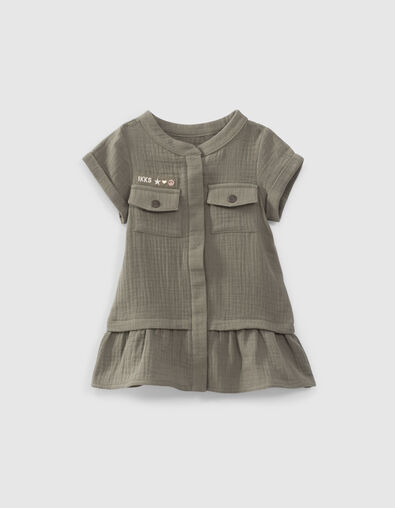 Kaki jurk katoengaas met schootje babymeisjes - IKKS