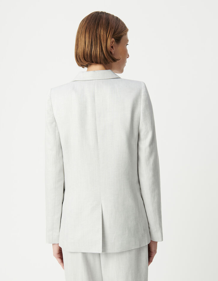 Americana gris de lentejuelas con doble botonadur para mujer-3