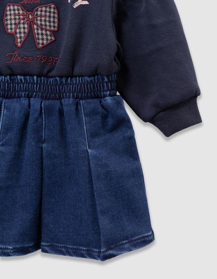 Robe marine bi-matière broderie noeud bébé fille-4 Robe marine bi-matière broderie noeud bébé fille-4