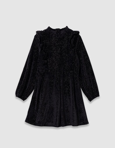Girl's black velvet dress with ruffle detail - IKKS