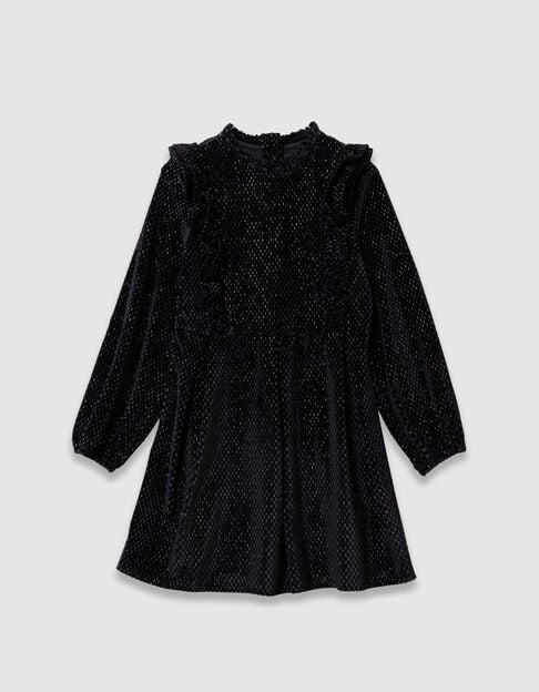 Girl's black velvet dress with ruffle detail - IKKS