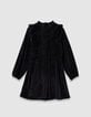 Schwarzes Kleid aus Velours mit Rüschendetails, Mädchen-2 Schwarzes Kleid aus Velours mit Rüschendetails, Mädchen-2