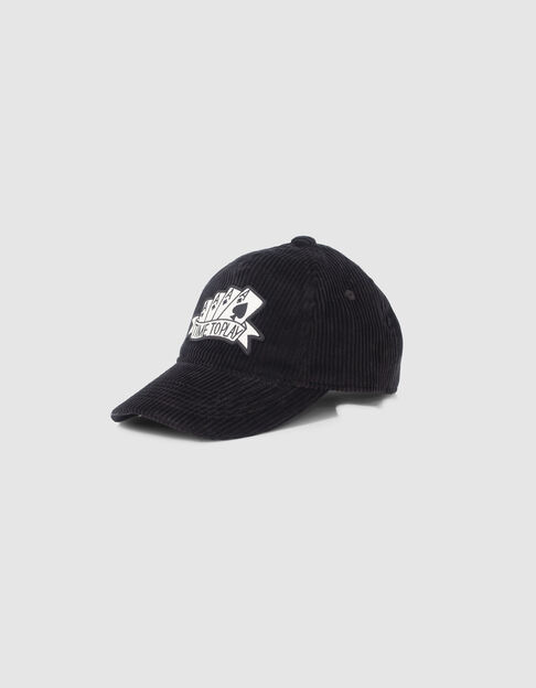 Zwarte pet ribfluweel badge aas jongens