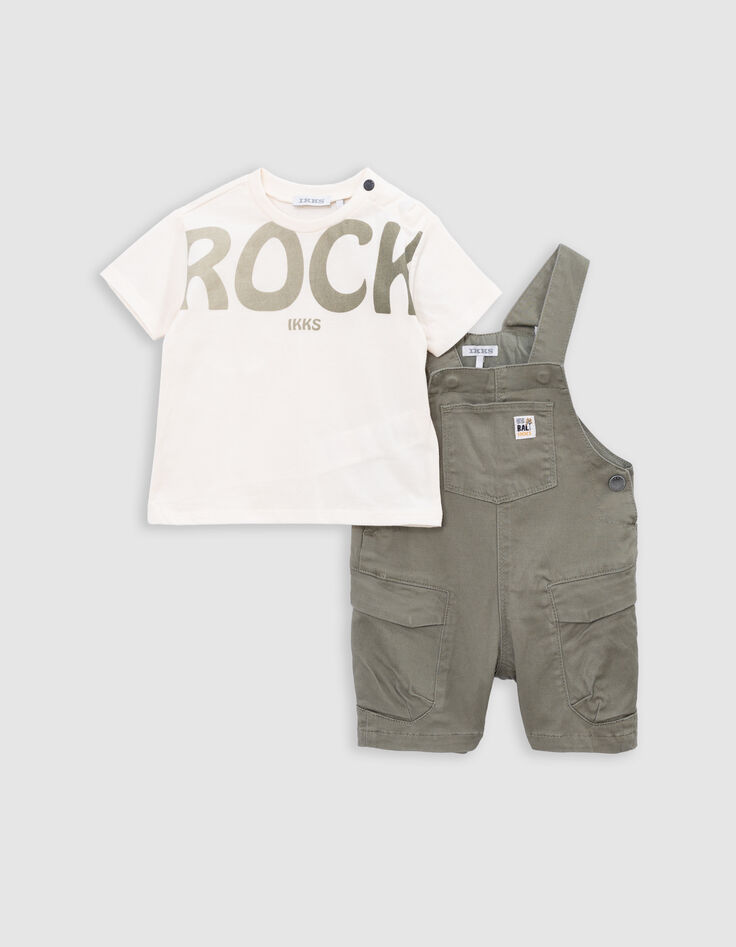 Ensemble salopette kaki et T-shirt message bébé garçon-8