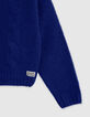 Pull bleu col roulé tricot à torsades fille-4