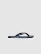 Women's flat black leather flip-flops-1