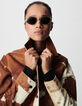 Veste courte en cuir marron motif vache Femme-5