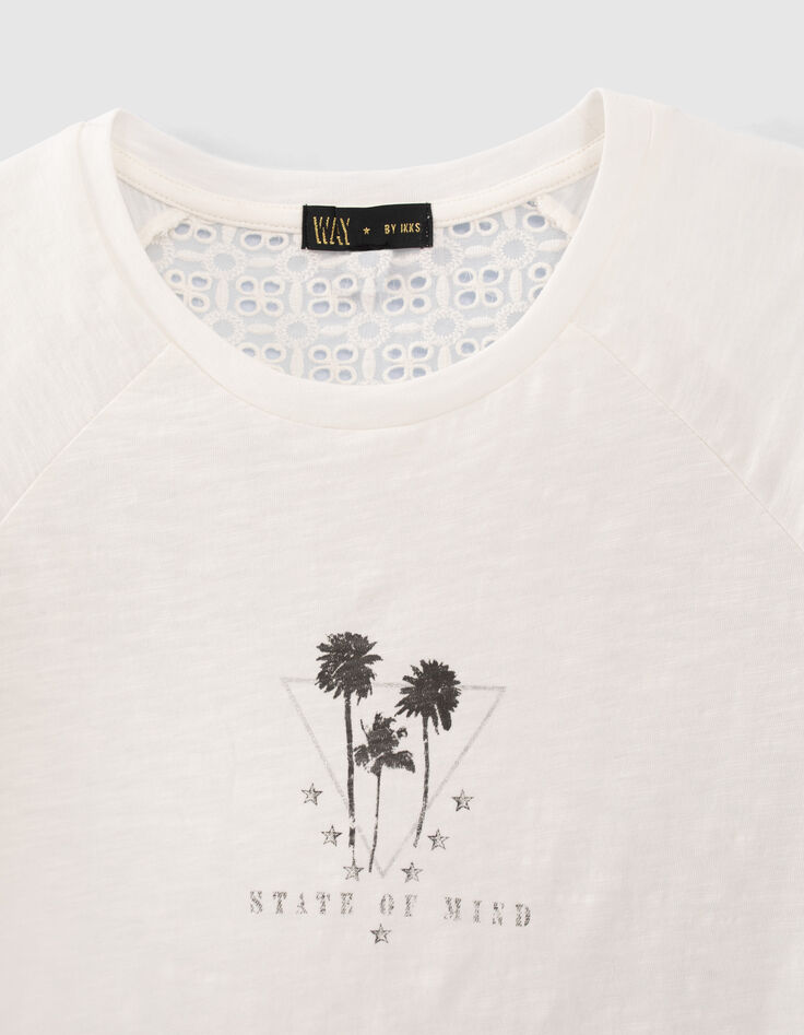 T-shirt blanc bi-mati&egrave;re dos dentelle fille-4