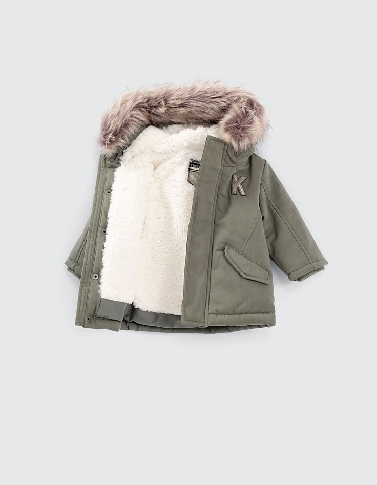 Parka caqui claro forrada con capucha bebé niño -2