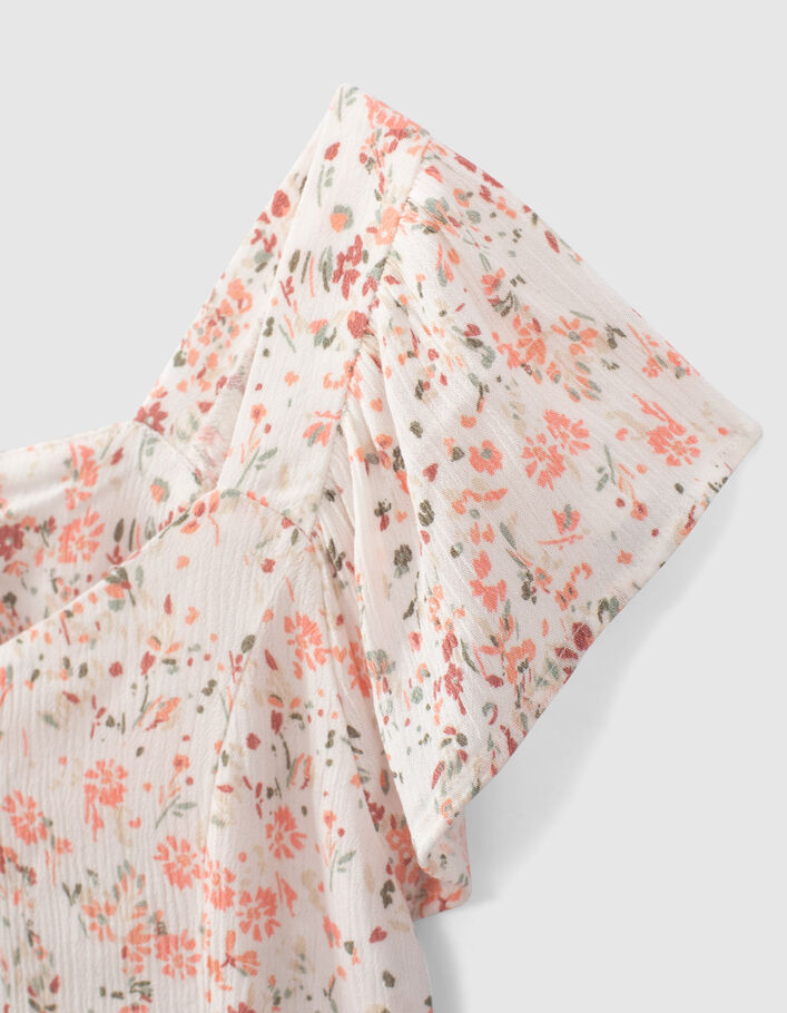 Girls' off-white floral print cropped blouse - IKKS