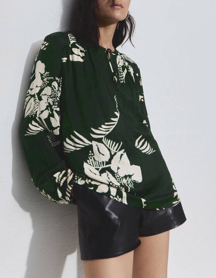 Pure Edition-Blouse verte imprimé Jungle Vibe Femme-1