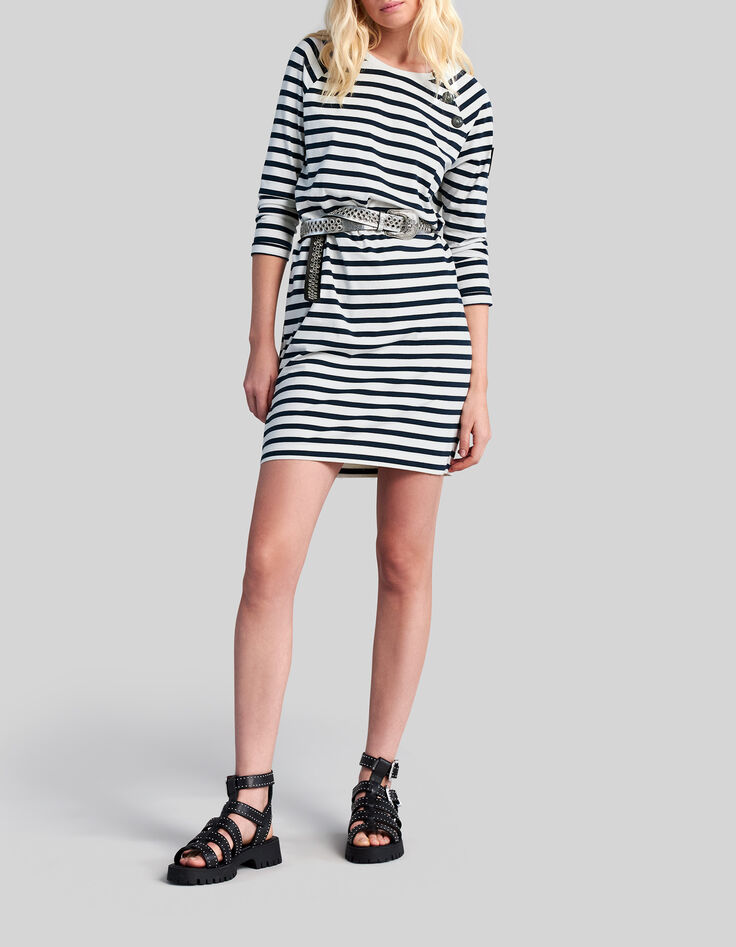 Vestido marinero crudo insignia manga Mujer-1