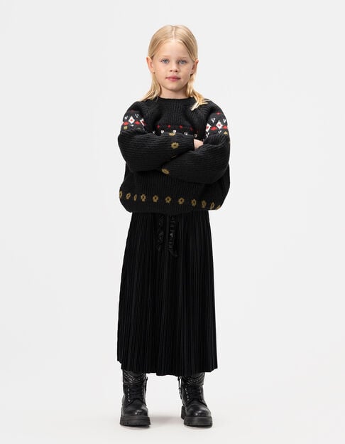 Jupe longue plissée noire panne de velours fille - IKKS