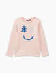 Tee-shirt rose poudré à visuel smiley tokyoïte fille -1