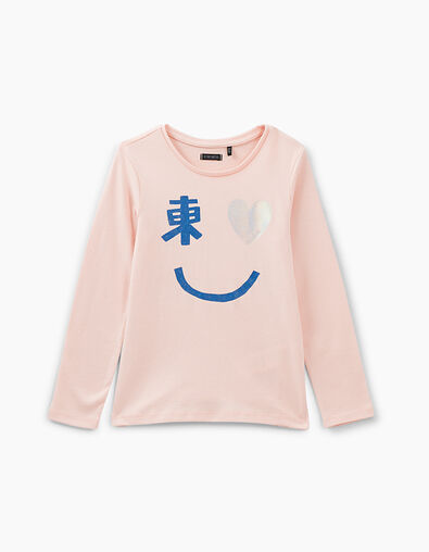 Tee-shirt rose poudré à visuel smiley tokyoïte fille  - IKKS