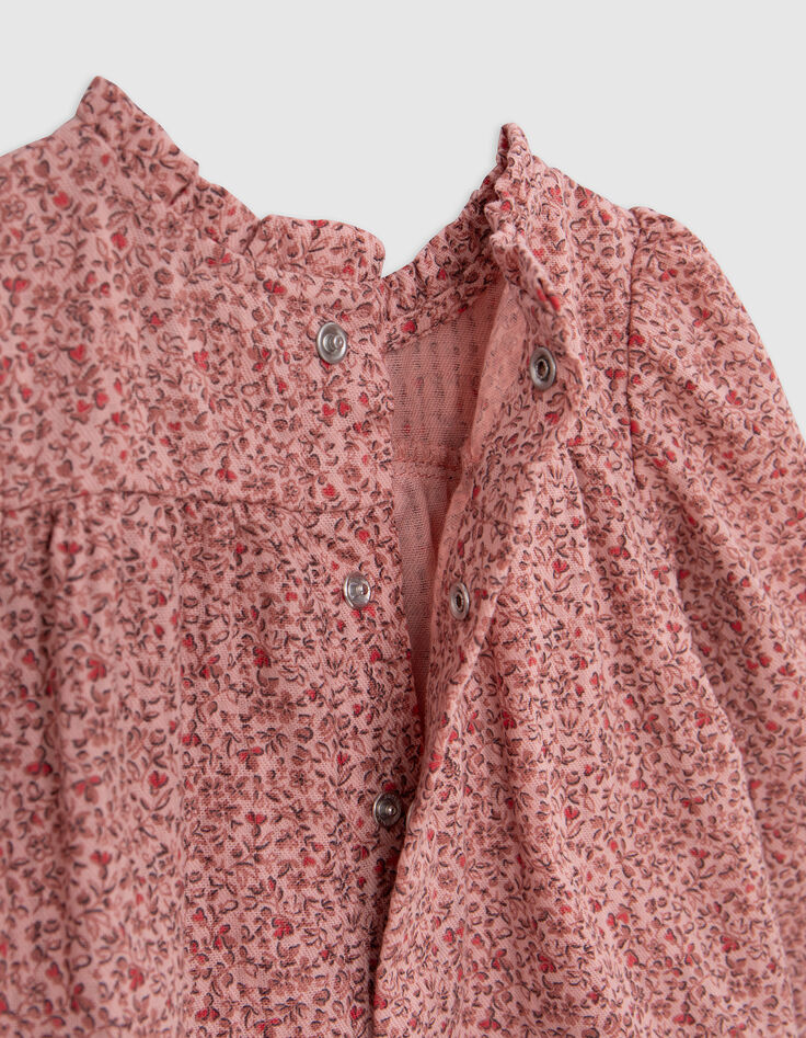 Blouse rose coton bio petites fleurs faux-uni bébé fille-5