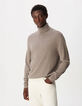 Pull col roul&eacute; beige tricot 100% laine Homme-1
