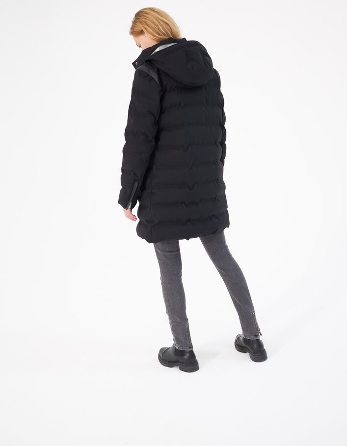 Women’s black hooded long padded jacket-3