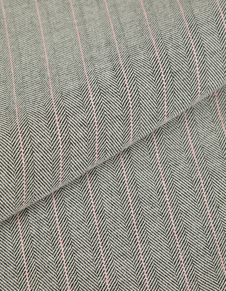 Pantalon de tailleur gris motif rayures roses Femme-9