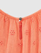 Robe corail foncé brodée fille-5