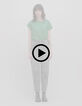 Camiseta verde de punto de lino para mujer-8