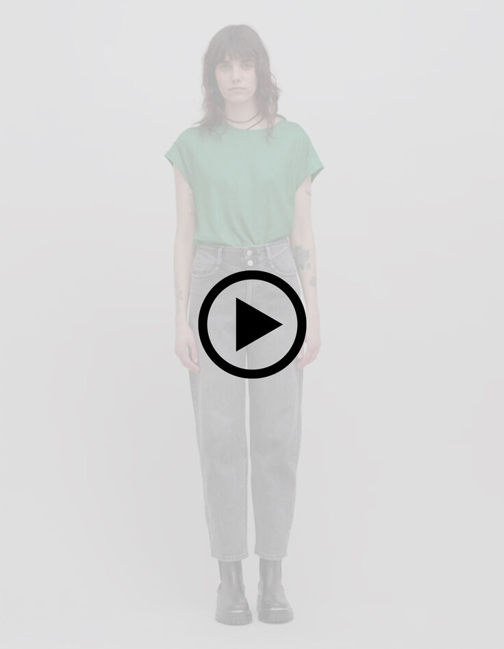 Camiseta verde de punto de lino para mujer-8