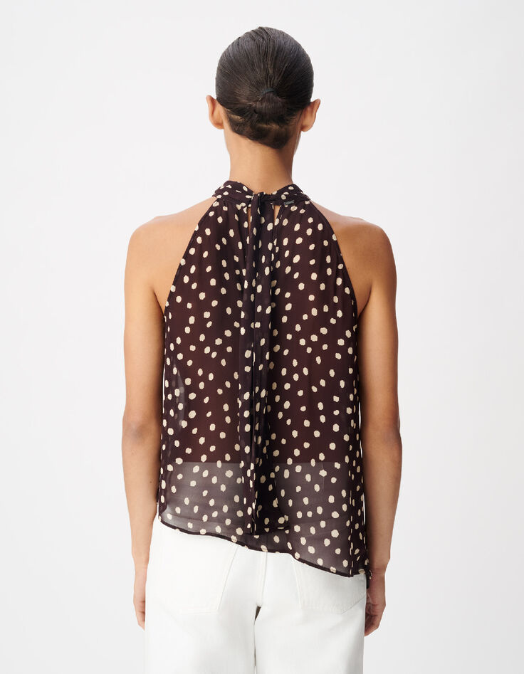 Top fluide asym&eacute;trique marron imprim&eacute; pois Femme-4