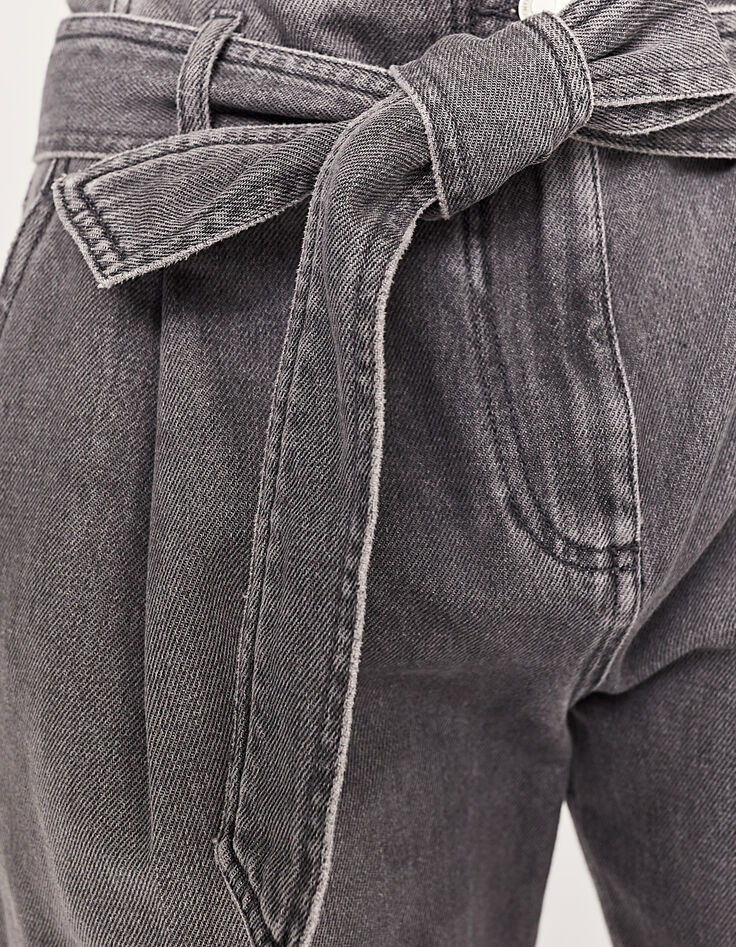 Graue Crop-Damenjeans mit hohem Bund-4