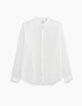Wit SLIM fit overhemd met Mao-kraag in linnen Heren-1
