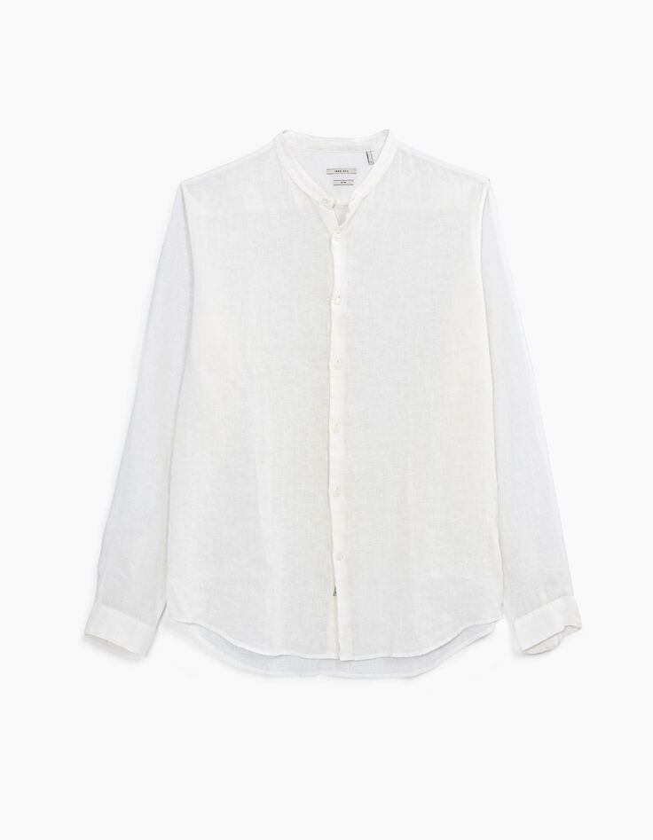 Wit SLIM fit overhemd met Mao-kraag in linnen Heren-1
