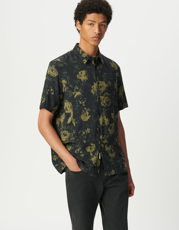 Braunes Regular-Herrenhemd Rosen-Print Pixel-2