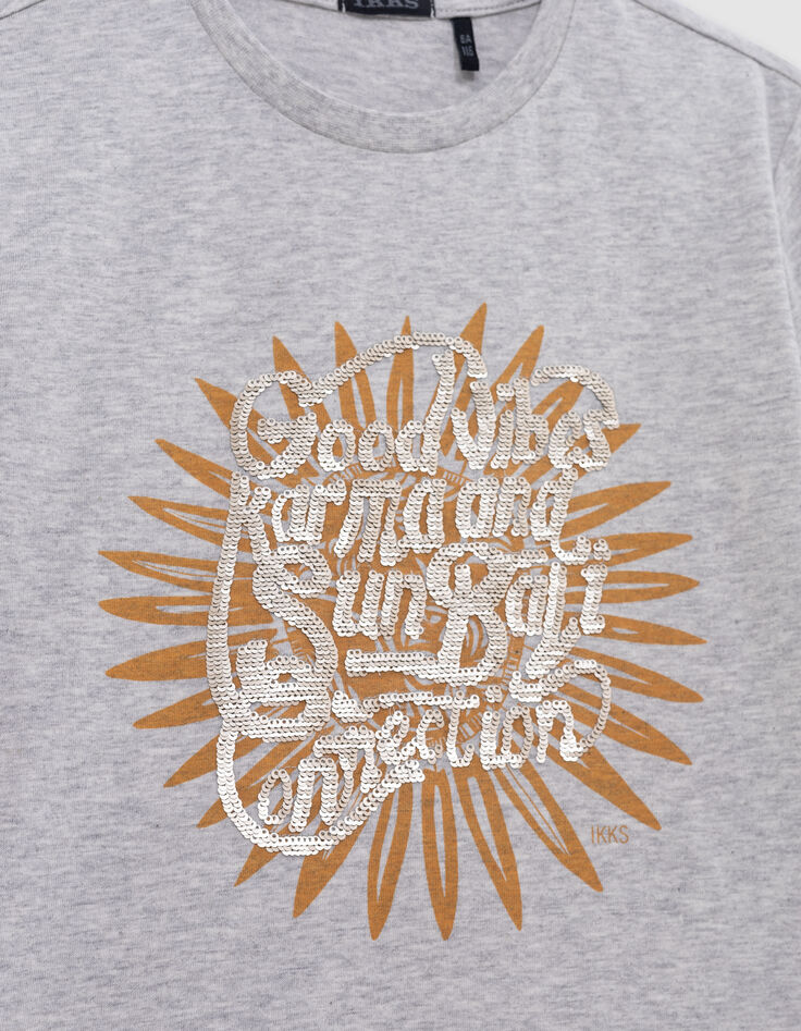 Camiseta gris algodón print y bordados lentejuelas niño-5