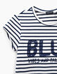 Tee-shirt marinière blanc cassé rayé à message fille-4