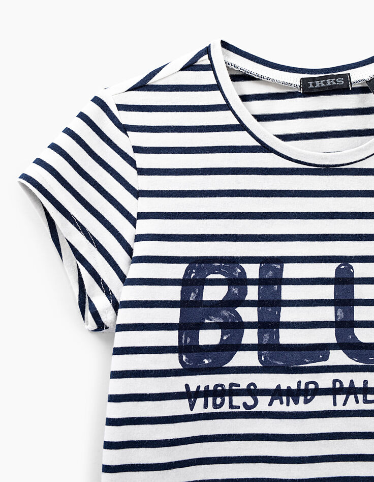 Tee-shirt marinière blanc cassé rayé à message fille-4