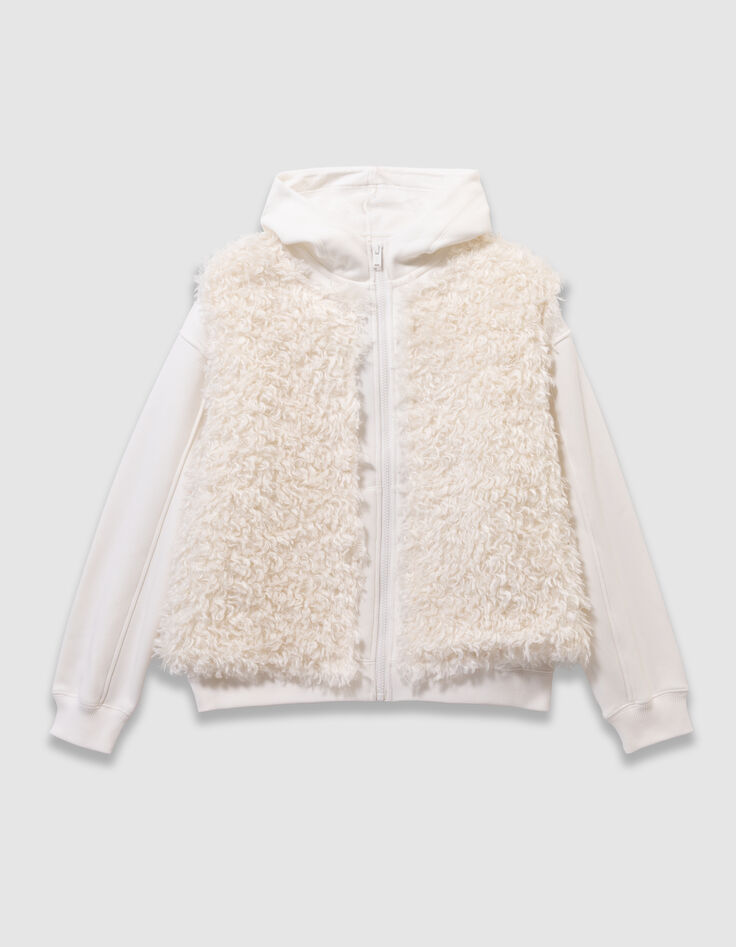 Cardigan à capuche 2-en-1 écru et gilet sans manches fille-3