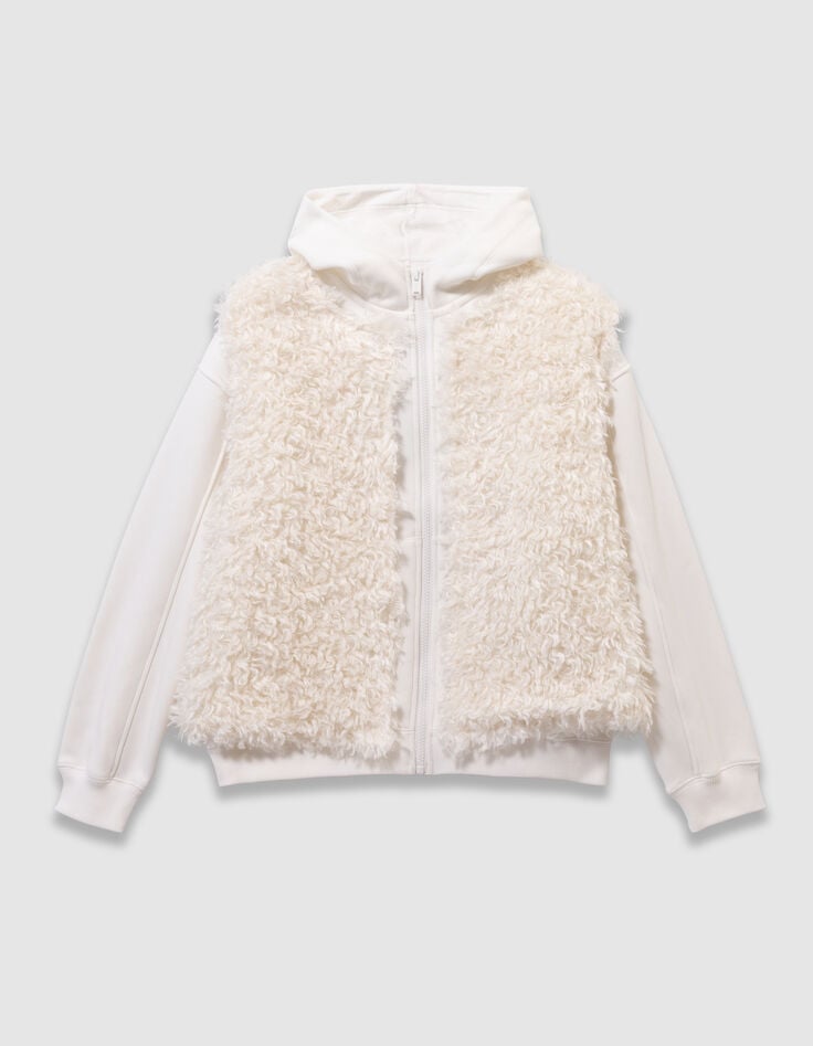 Cardigan à capuche 2-en-1 écru et gilet sans manches fille-3 Cardigan à capuche 2-en-1 écru et gilet sans manches fille-3