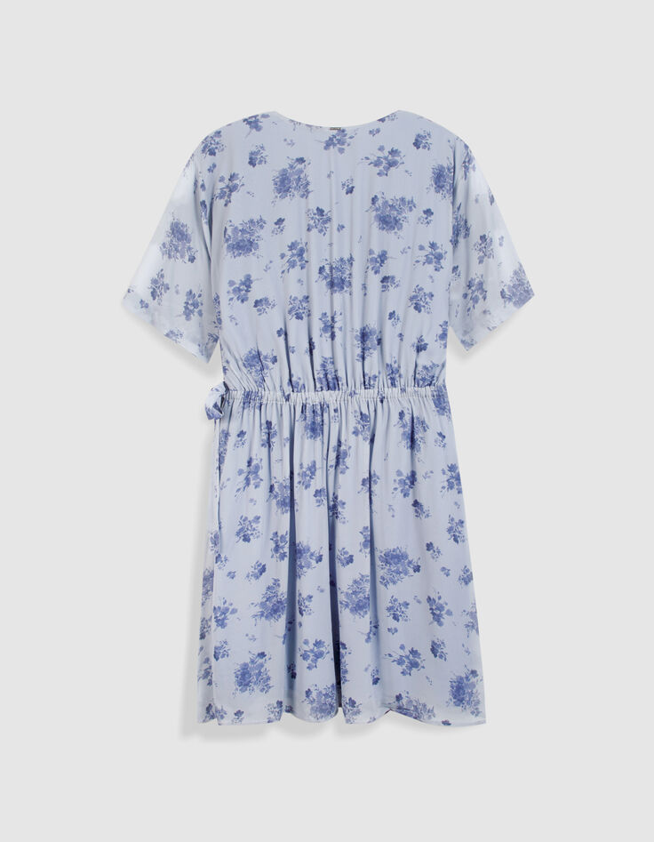 Blue floral-print flowing dress with side tie Women's-6