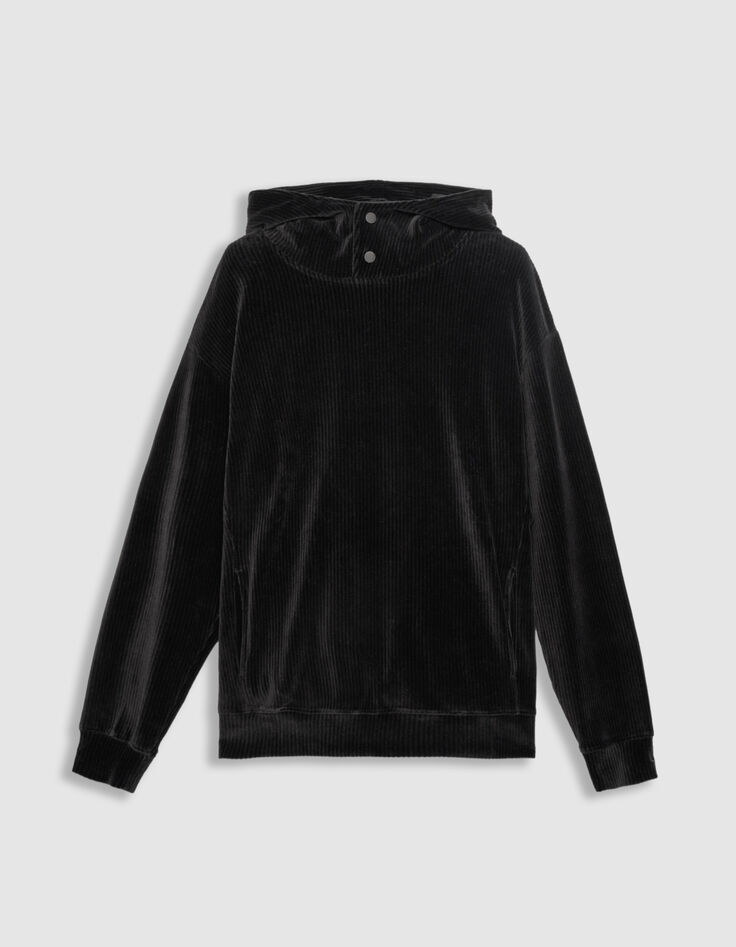 Sudadera negra pana cuello alto capucha hombre-4
