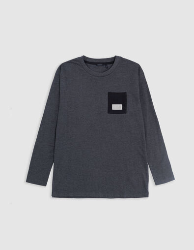 Camiseta gris bolsillo y mensaje goma espalda niño - IKKS