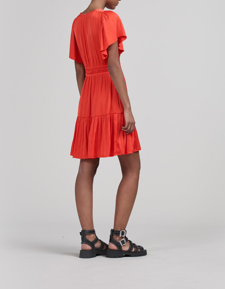 Orangefarbenes Damenkleid mit Schmetterlings&auml;rmeln-7