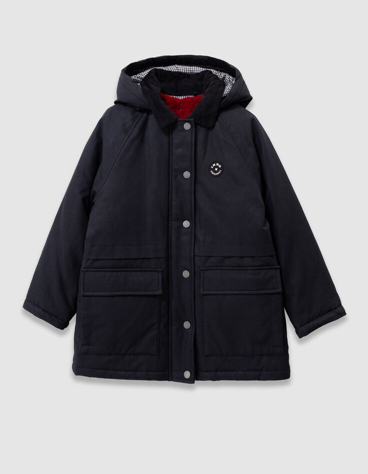 Girls’ 2-in-1 black parka and red gilet-2