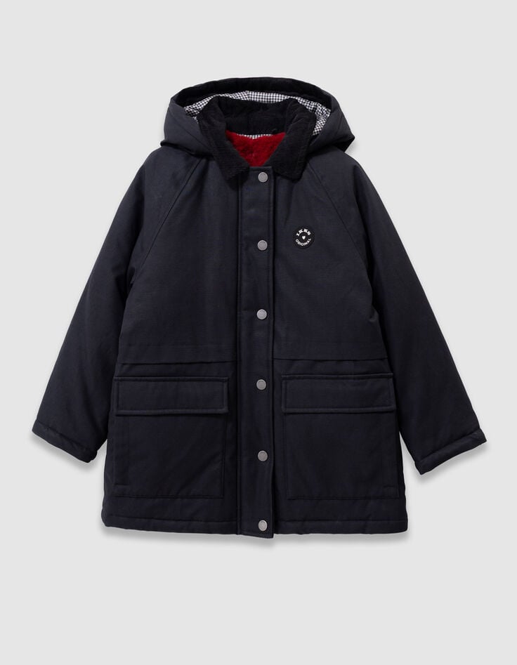 Girls’ 2-in-1 black parka and red gilet-2 Girls’ 2-in-1 black parka and red gilet-2