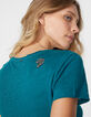 Women’s emerald linen V-neck T-shirt with tiger on back-1