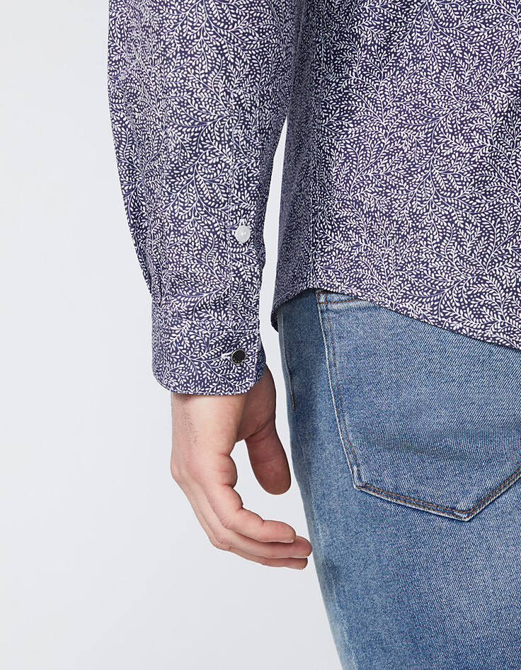 Indigo SLIM overhemd stippen-bladprint heren-5
