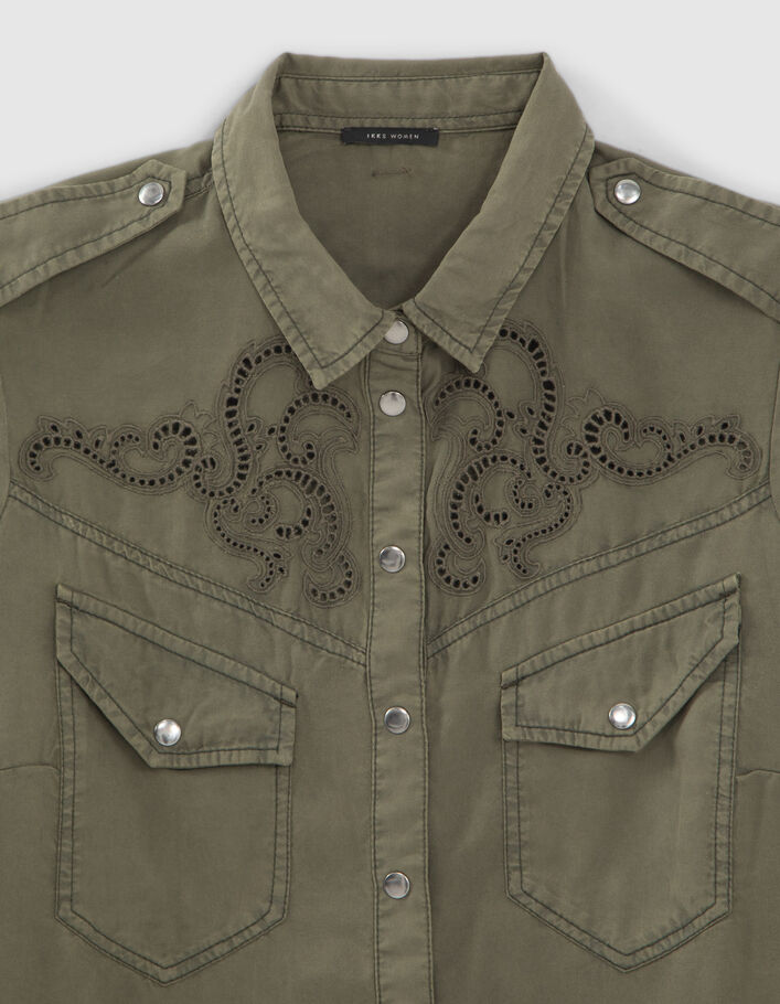 Women’s khaki Lyocell® shirt with openwork embroidery - IKKS