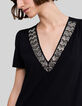 Women’s black recycled dress, pretty embroidered collar-5